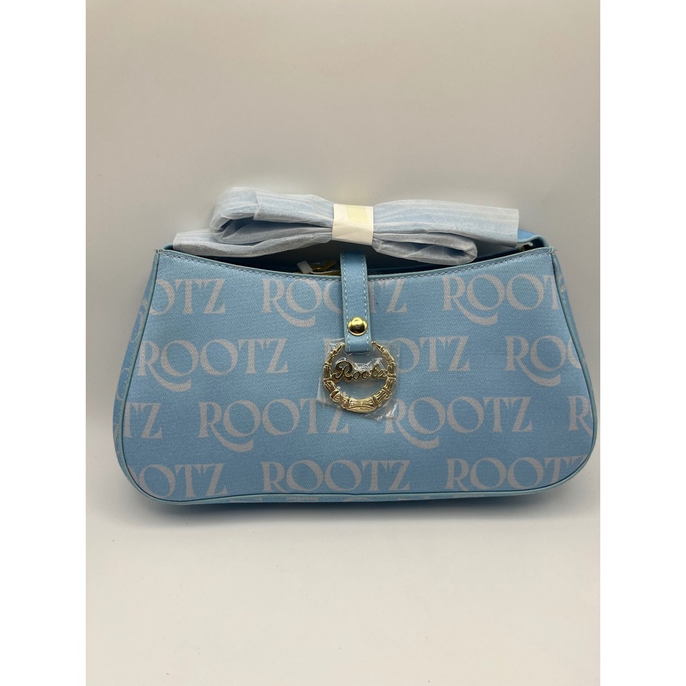 Rootz Light Blue Logo Print Shoulder Bag Gold Tone Hardware NWT
